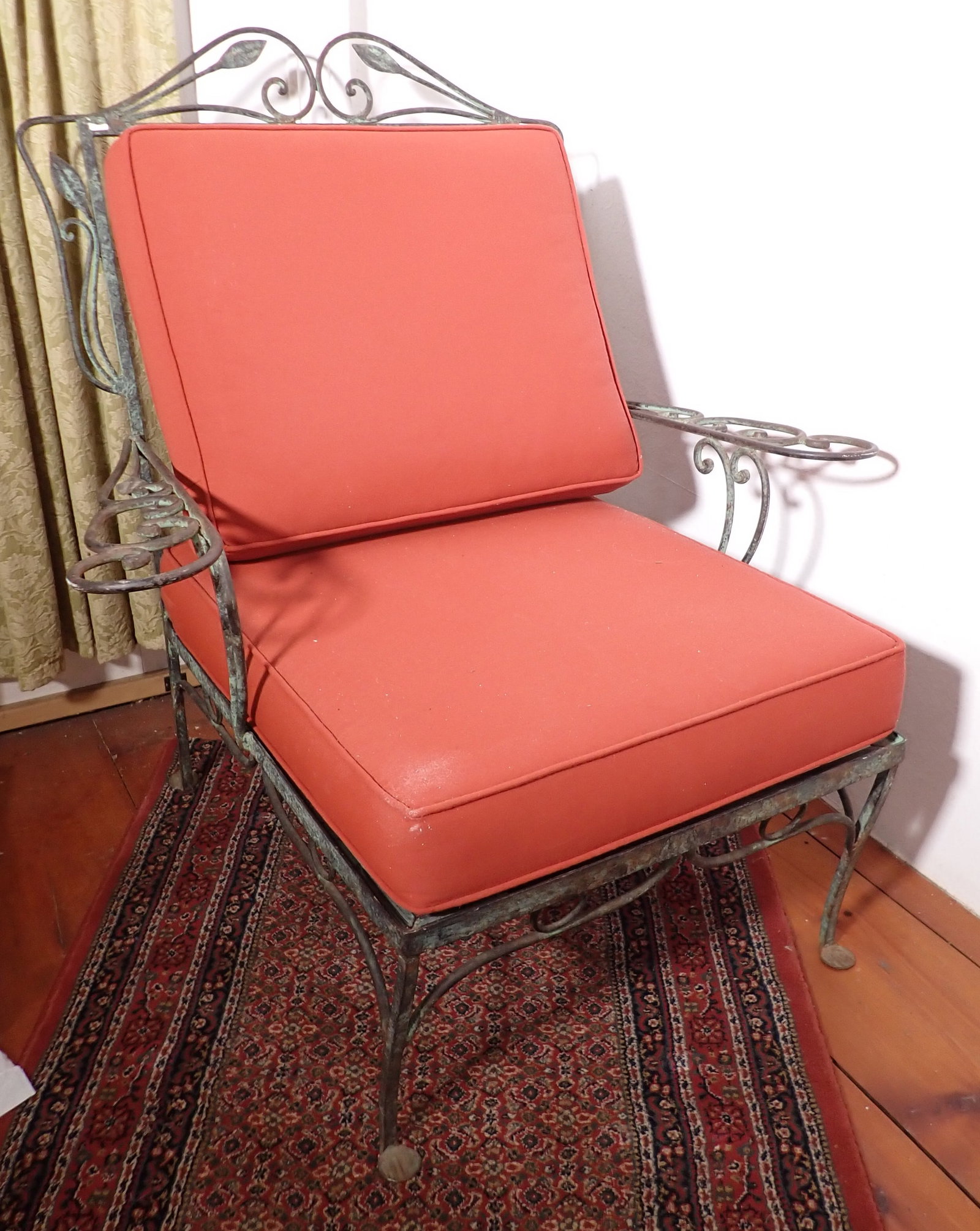Iron Patio Chair w/ Penny Feet: Approx 33 3/4" wide, 16" to seat, 21" deep, 36 1/2" tall. No shipping !