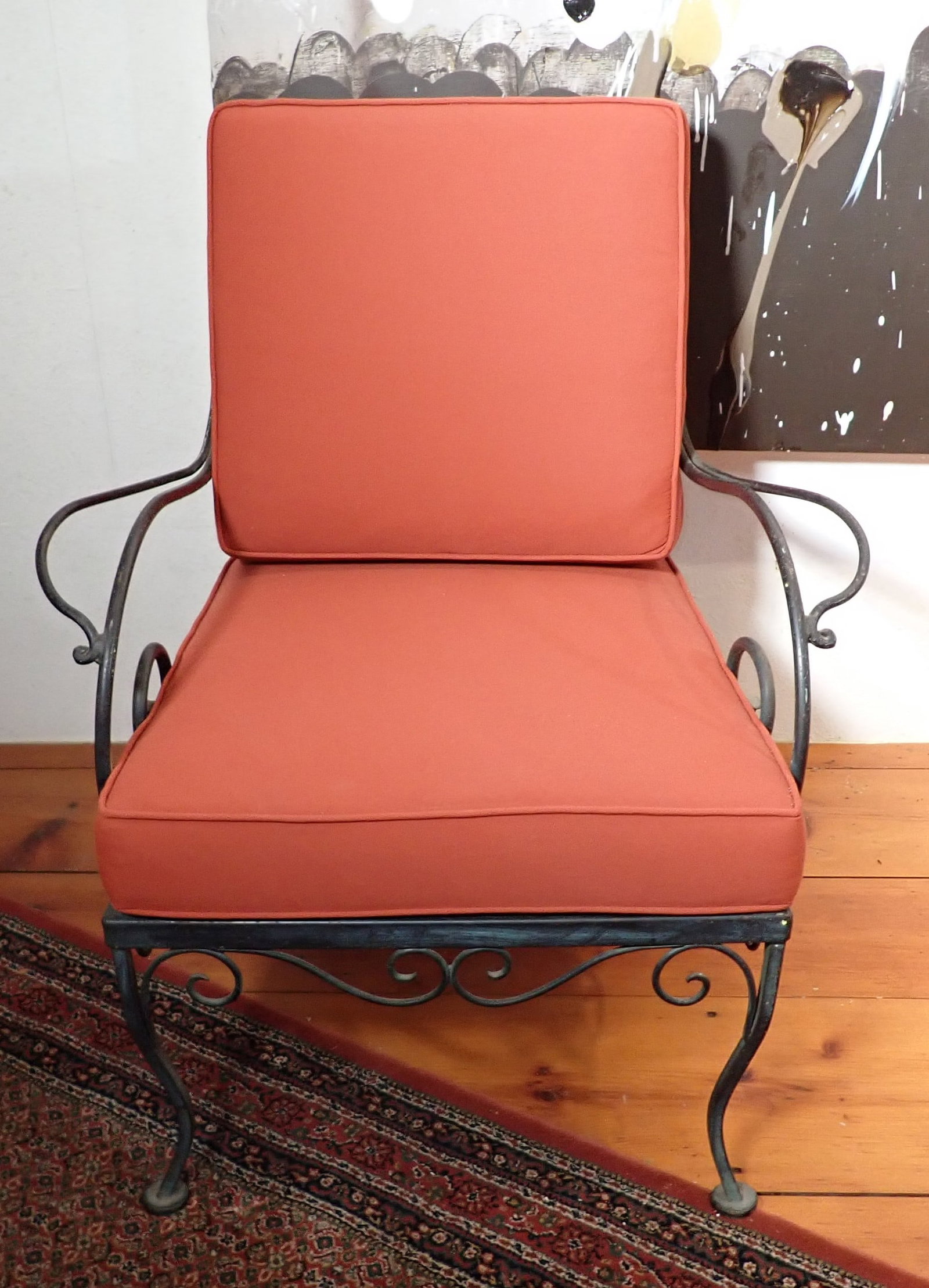 Iron Patio Chair: Approx 27" wide, 17" to seat, 17 1/2" deep, 33 1/2" tall. NO SHIPPING