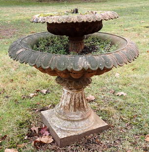 Cast Iron Garden Fountain: Approx 36" in diameter and 36" tall. No shipping ! Bring help to load. If snow is on the ground by pickup time, it is buyers responsibilty to dig it out of snow or ice .