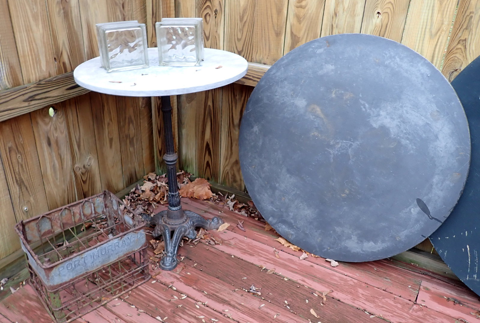 Cast Iron Patio Table w/ Marble Top incl Slate Top & misc (1 of 5)