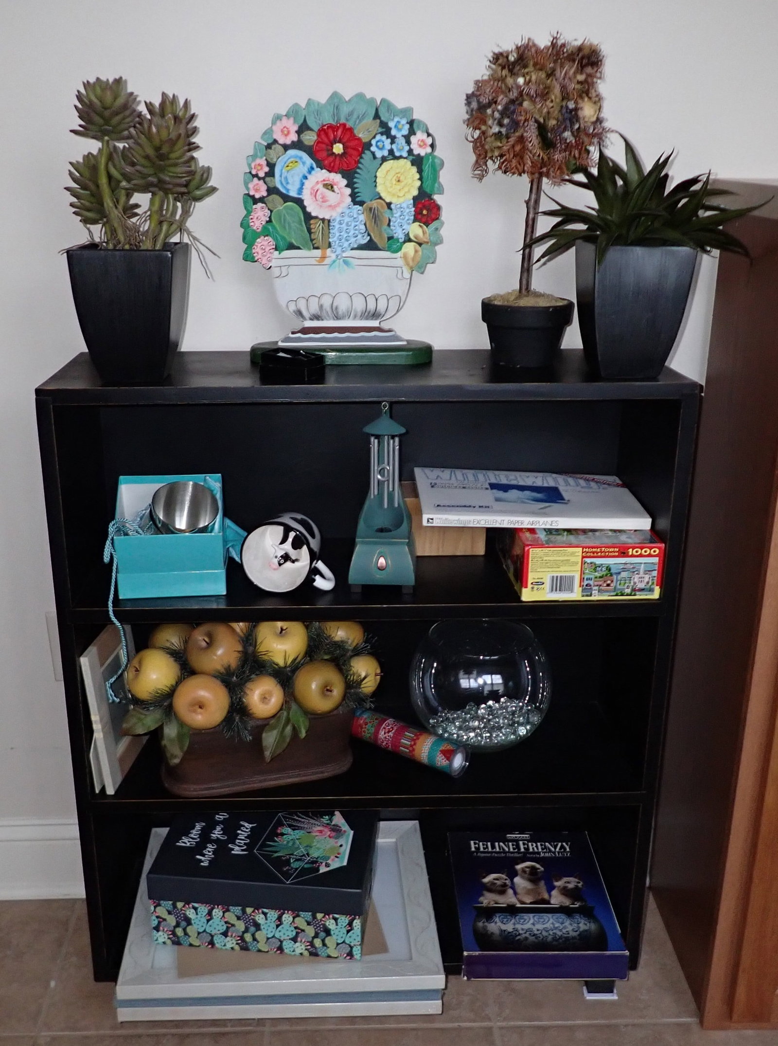 Shelf & Contents: Shelf is approx 10" x 30" x 35" tall. Take what you want and leave the rest. NO SHIPPING