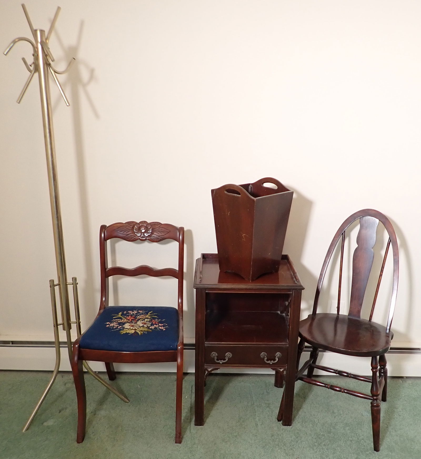 Mahogany Embroidered Seat Chair Telephone Stand & Misc (1 of 6)