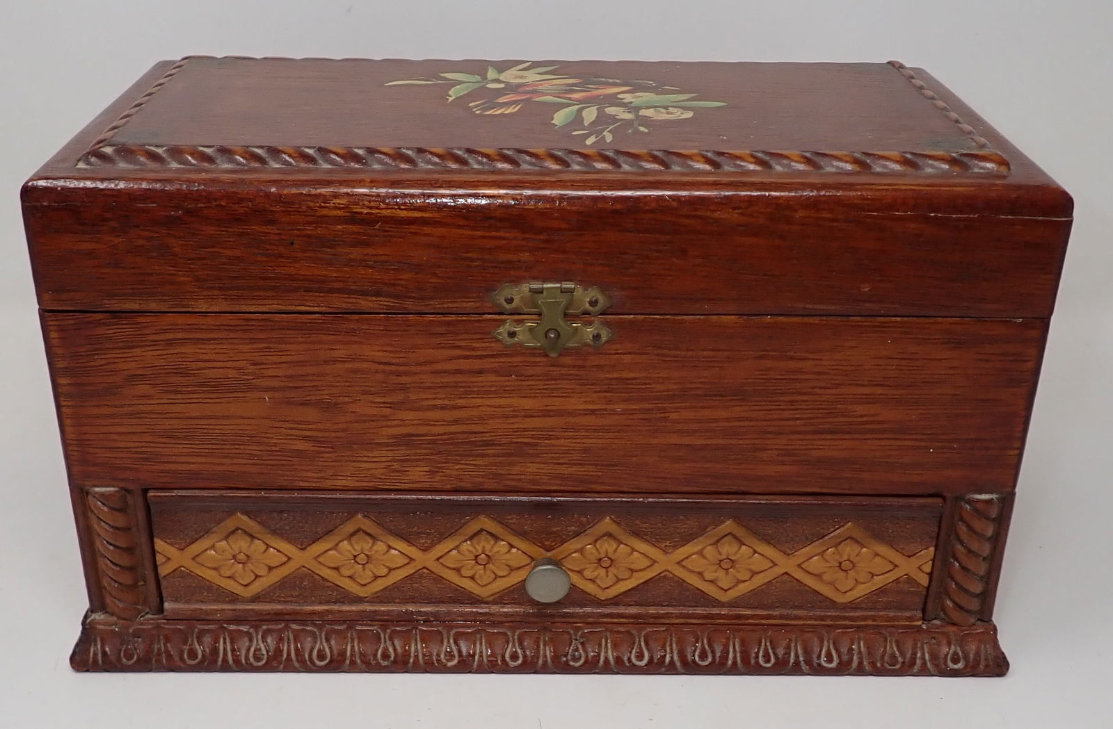 Oak One Drawer Jewelry Box w/ Decoupage (1 of 5)