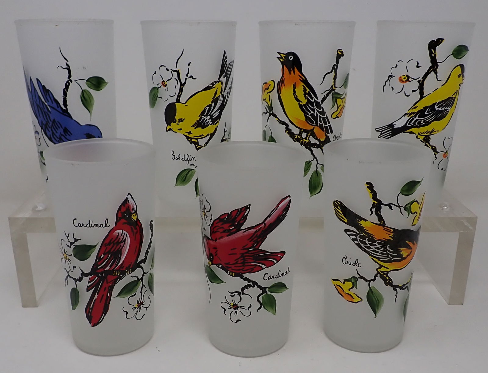 7 Vintage Frosted Bird Drinking Glasses (1 of 1)