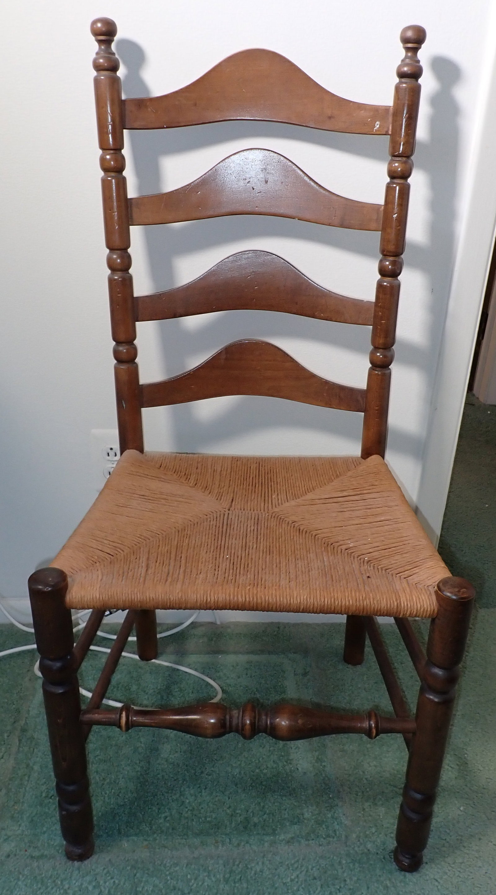 Ladderback Chair w/ Rush Seat: Approx 20 1/8" wide, 18" to seat, 16" deep, 40 1/2" tall. No shipping !