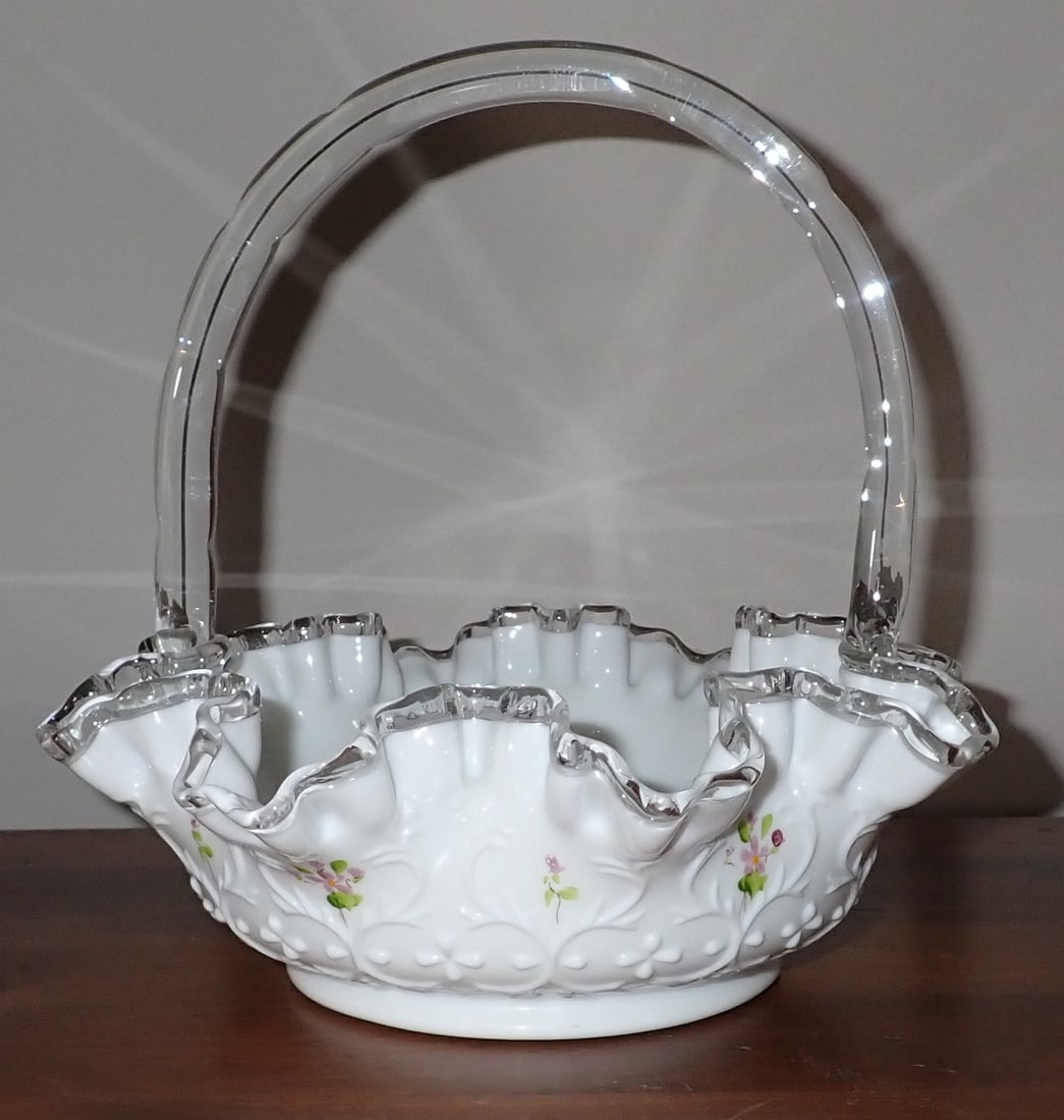 Debbie Owens Signed Hand Painted Fenton Basket (1 of 3)