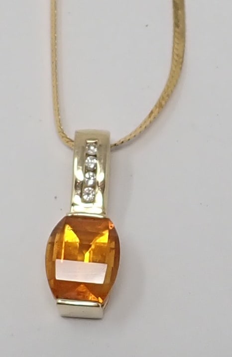 Gold, Citrine and Diamond Pendant on Chain (1 of 6)