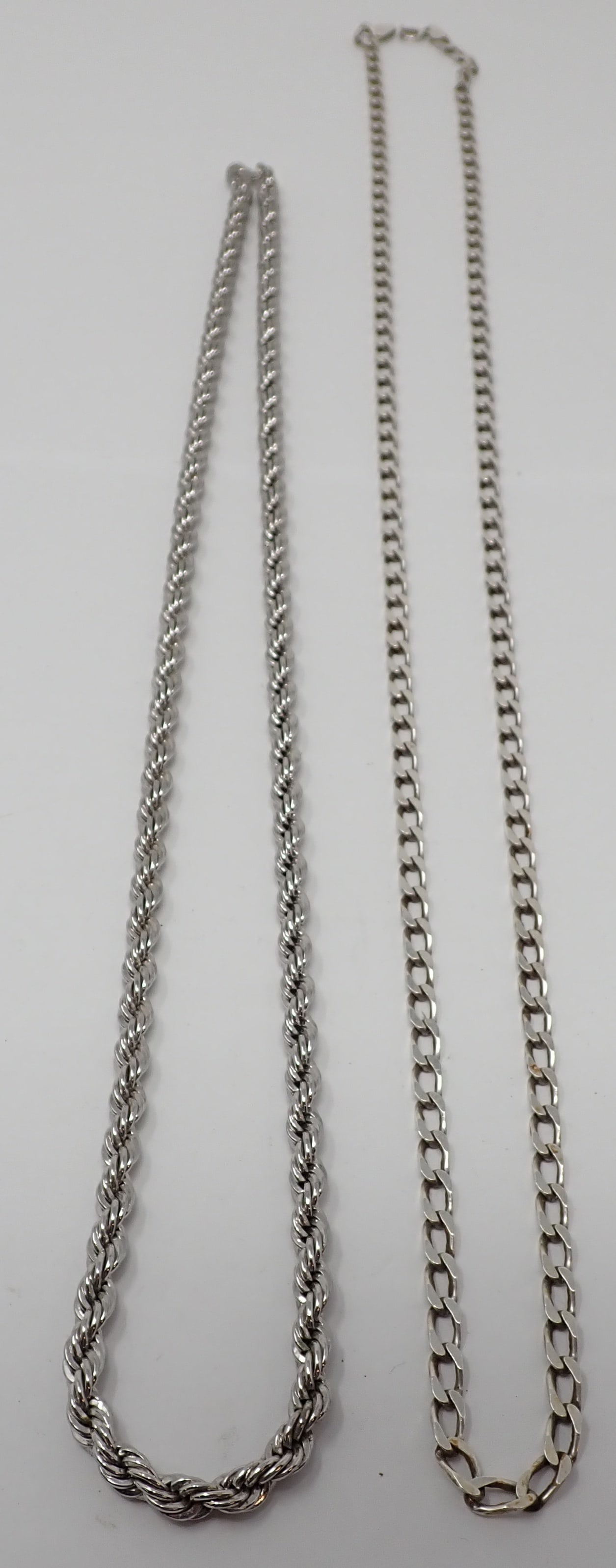 2 Sterling Necklaces: Including a 24" rope chain and a 30" curb link necklace, 2.183 ozt total