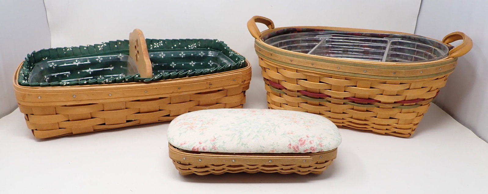 3 Longaberger Baskets: Tallest is apprx 9 7/8" x 12 1/2" x 5 1/8" tall.