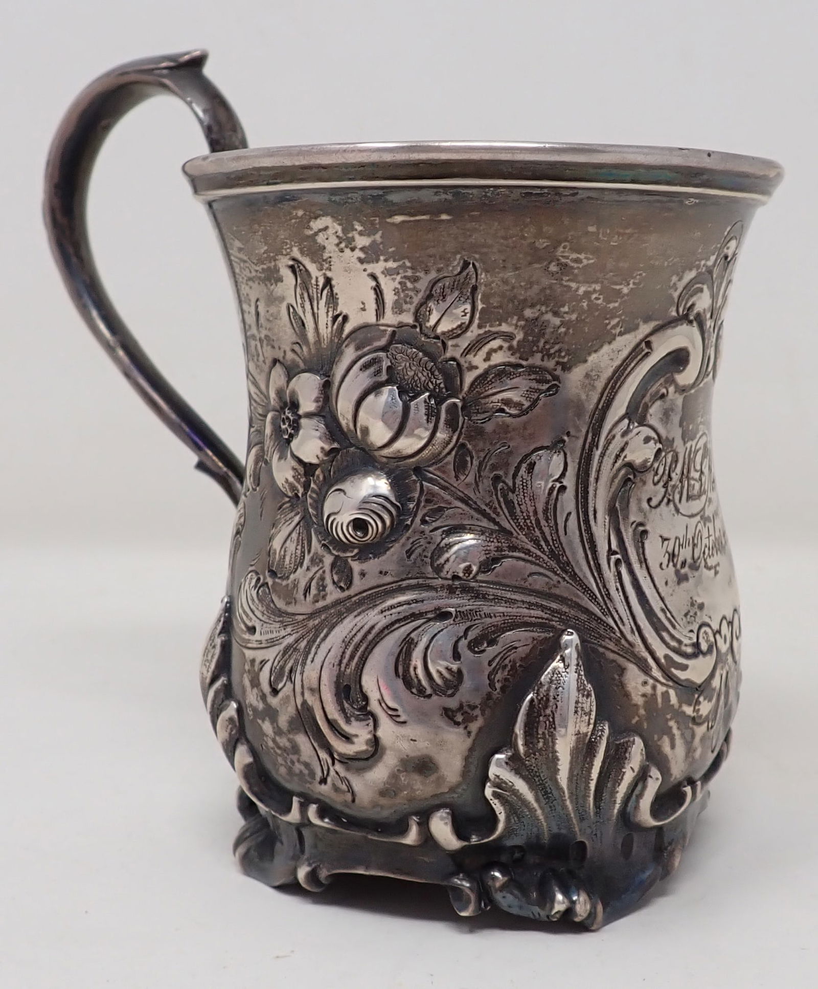 1855 Repousse Cup: Apprx 3" in diameter and 4 1/2" tall