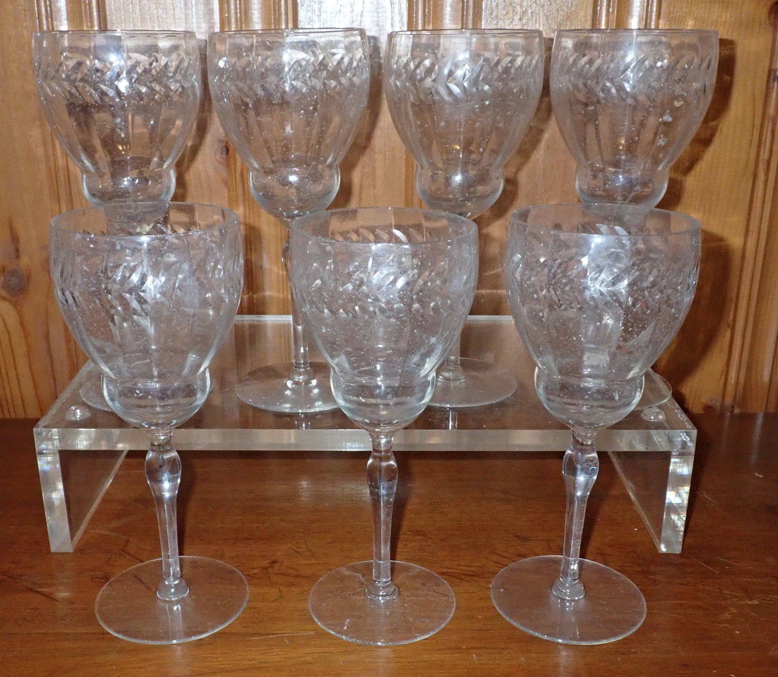 7 Early Wine Glasses: Apprx 3 1/4" in diameter and 8" tall