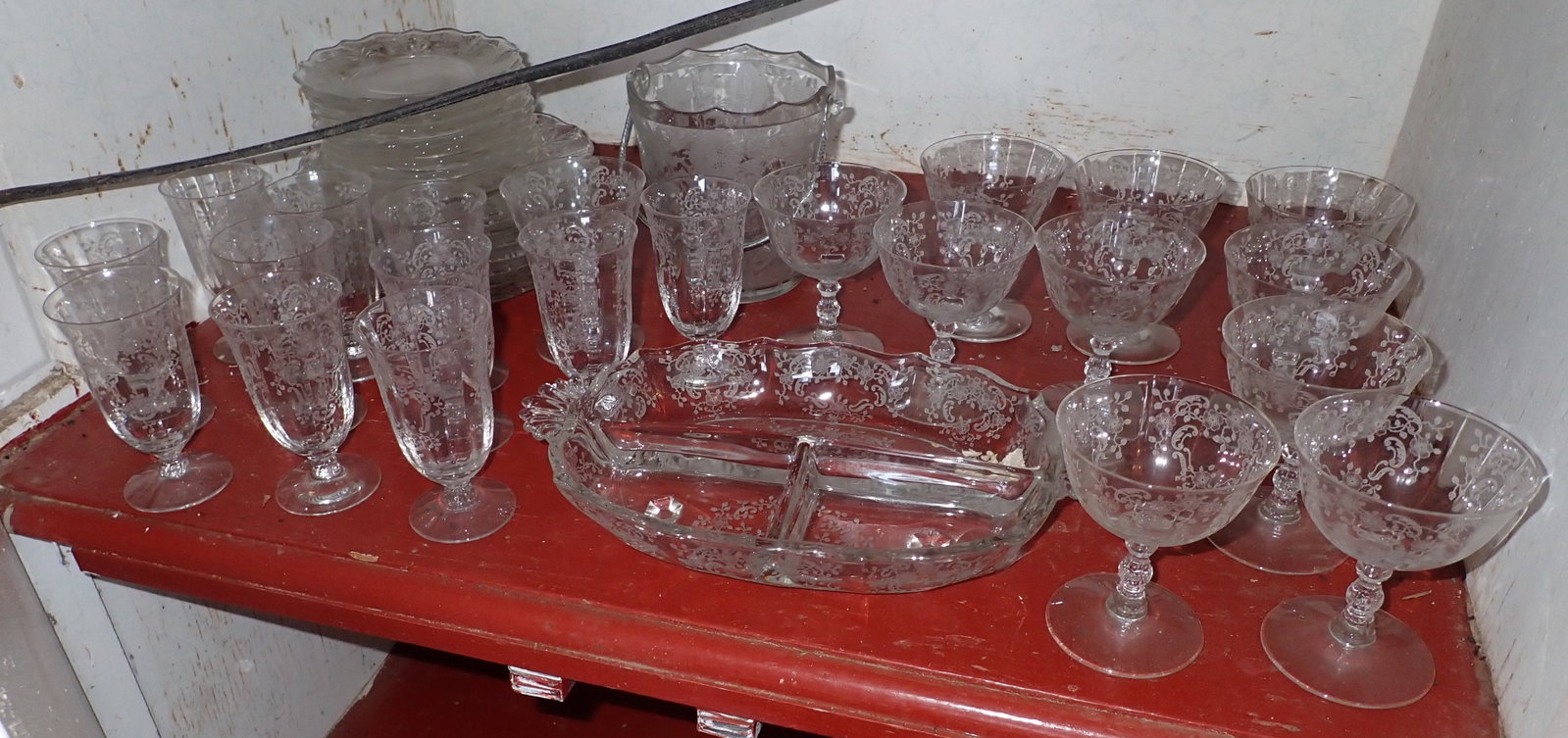 Etched Dishes Ice Bucket Glasses & Misc: NO SHIPPING !