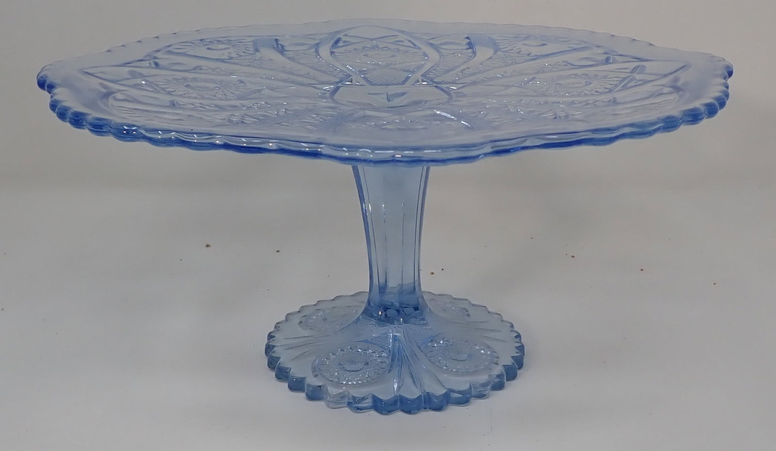Blue Depression Cake Stand: Approx 10 1/2" in diameter and 5" tall