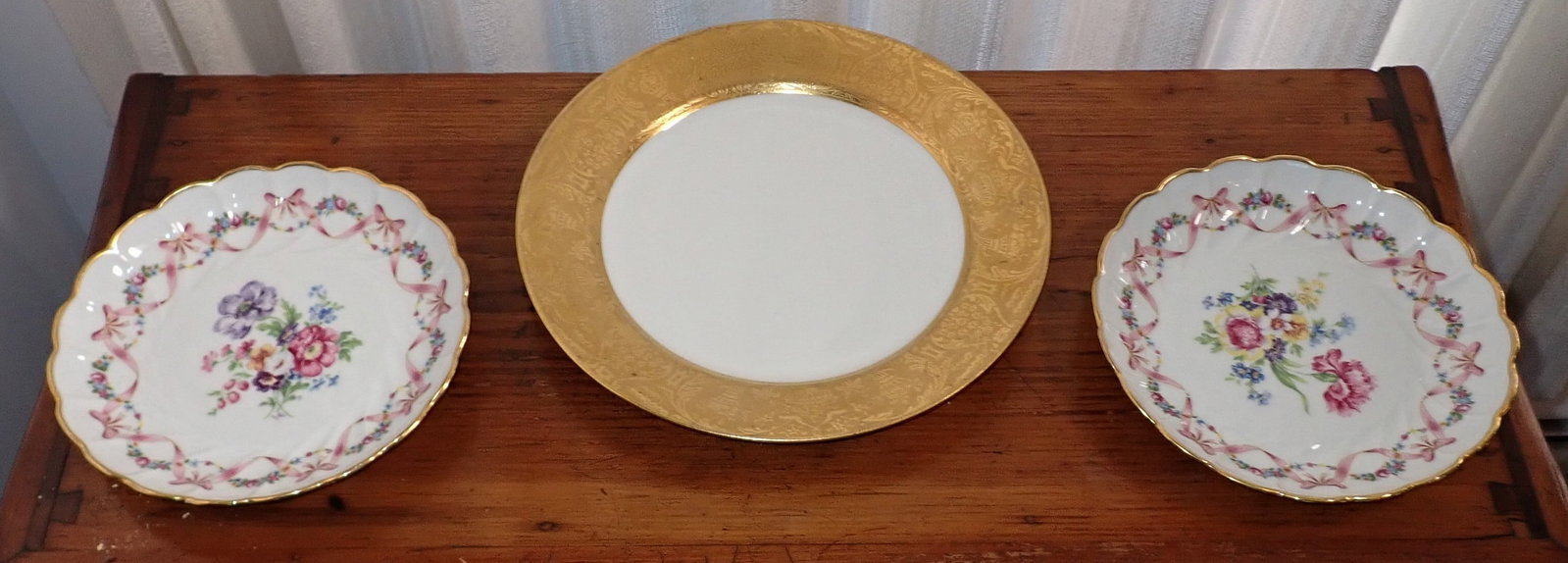 Limoges Plate & 2 Hand Painted Dishes: Plate in center is apprx 10 1/2" in diameter