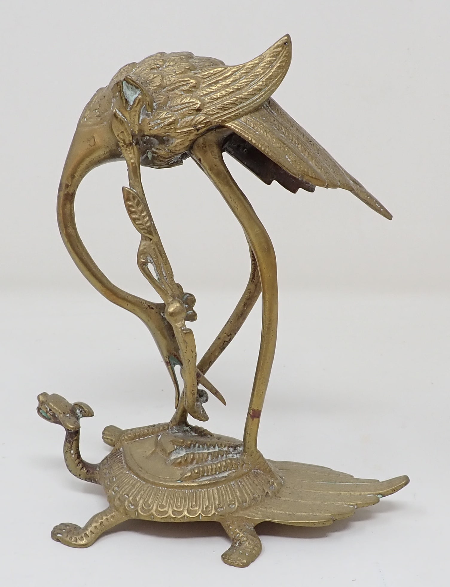 Brass Crane on Turtle: Approx 6 1/4" tall
