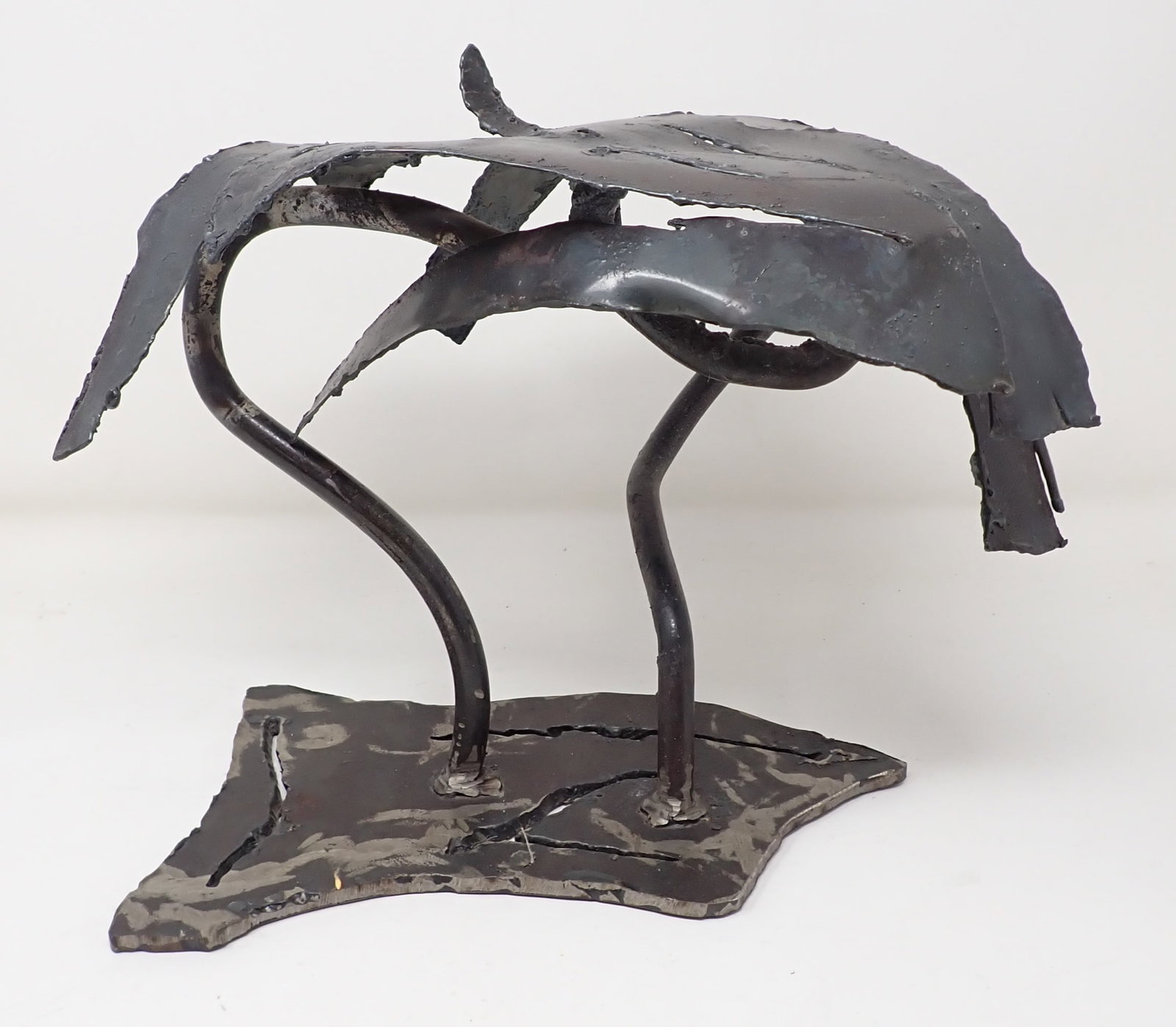 Modernist Iron Art Sculpture: Steel Sculpture is approx 8" x 10 1/2" x 9" tall