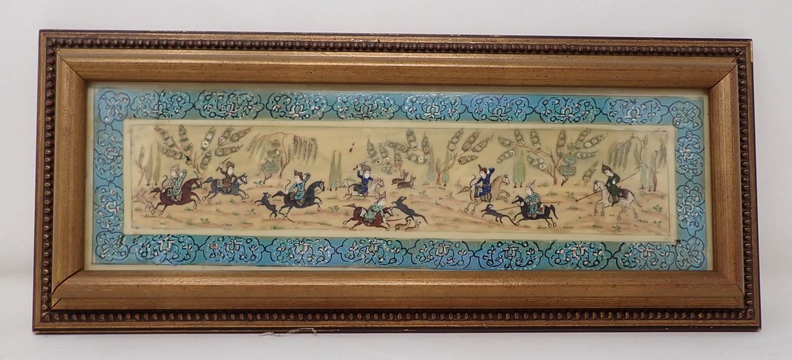 Turhan Iranian Tribesman Enamel Painting: Enameled Painting is Approx 7 3/4" x 18 1/2". If shipping is needed, contact our local UPS Store (5528) , BEFORE bidding. Their number is (908)213-6838 and select option 5 at the prompt.