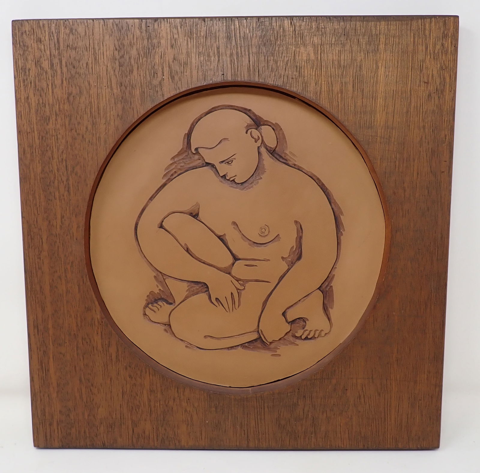 Nude Wood Carving: Carved on Masonite. Approx 14" x 14"