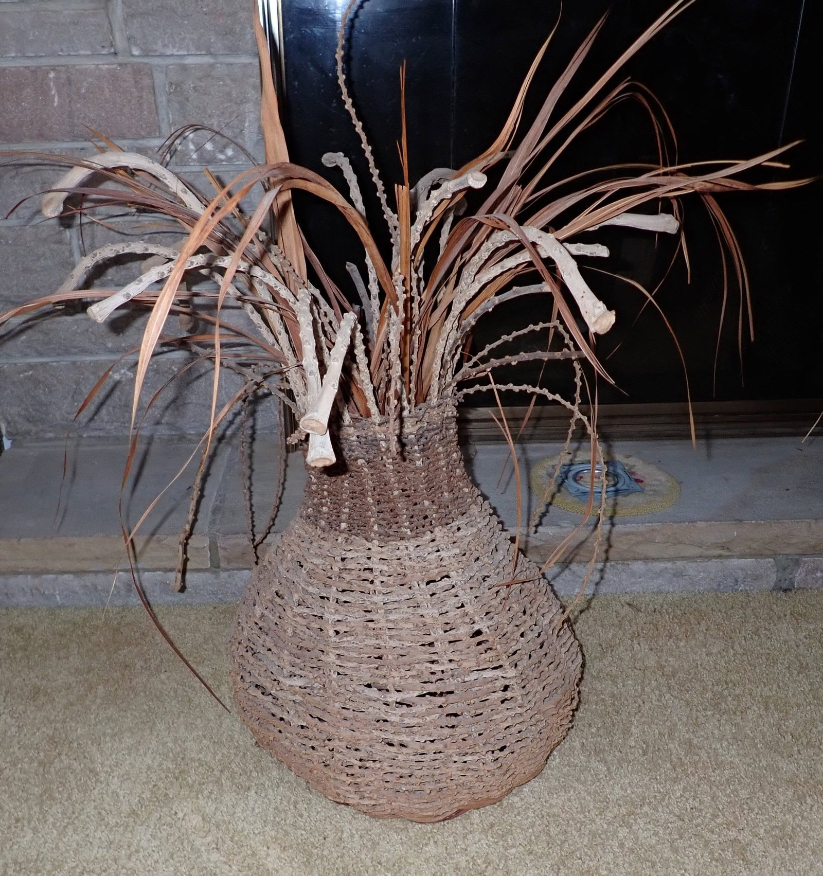 Hawaii Weaved Basket: Approx 13 1/2" in diameter and 17" tall (to top of basket). No shipping