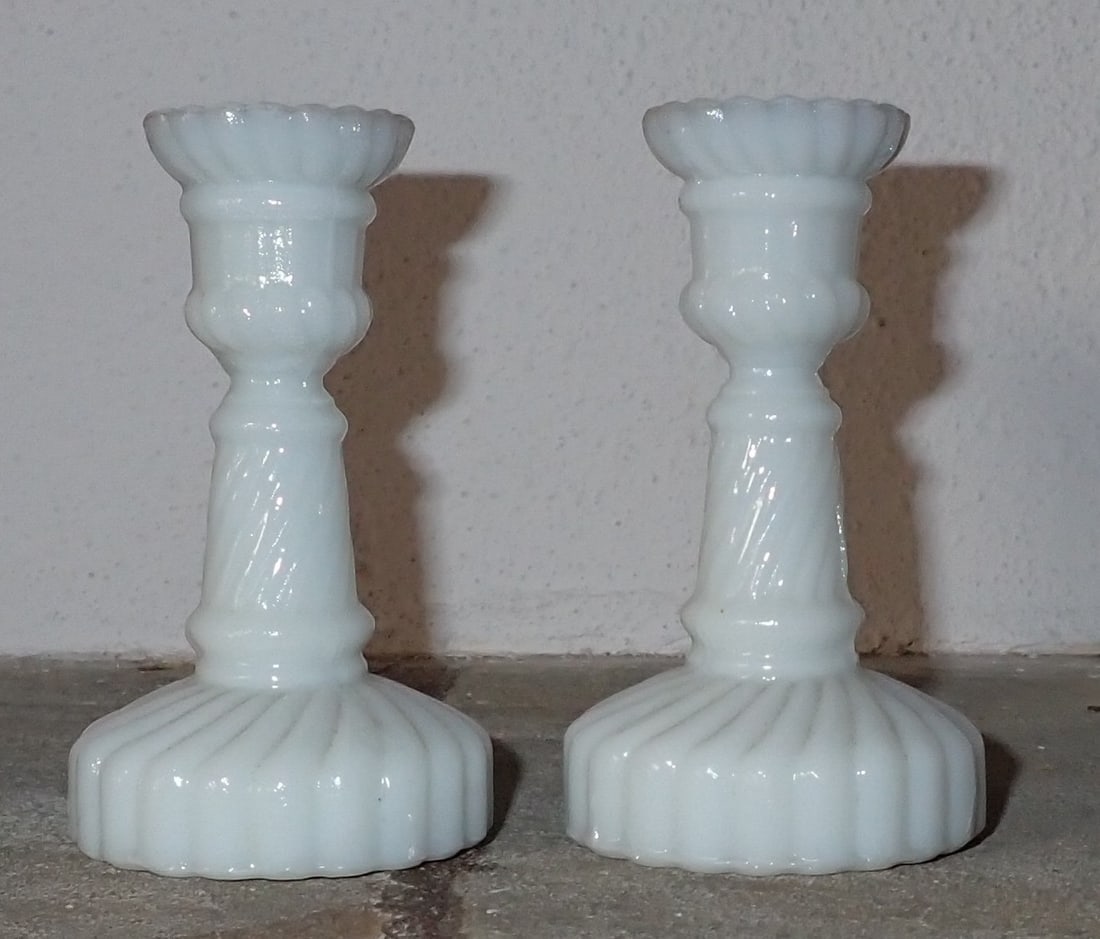 Pair of Milk Glass Candlesticks (1 of 3)