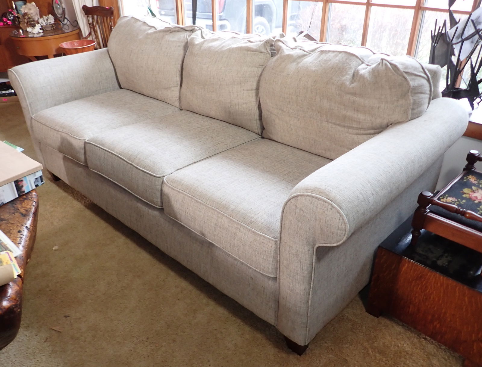Sofa: Approx 82 1/2" long, 19" to seat, 22" deep, 34" tall. Pick up after 2pm. Bring proper help to remove from house ! NO SHIPPING!