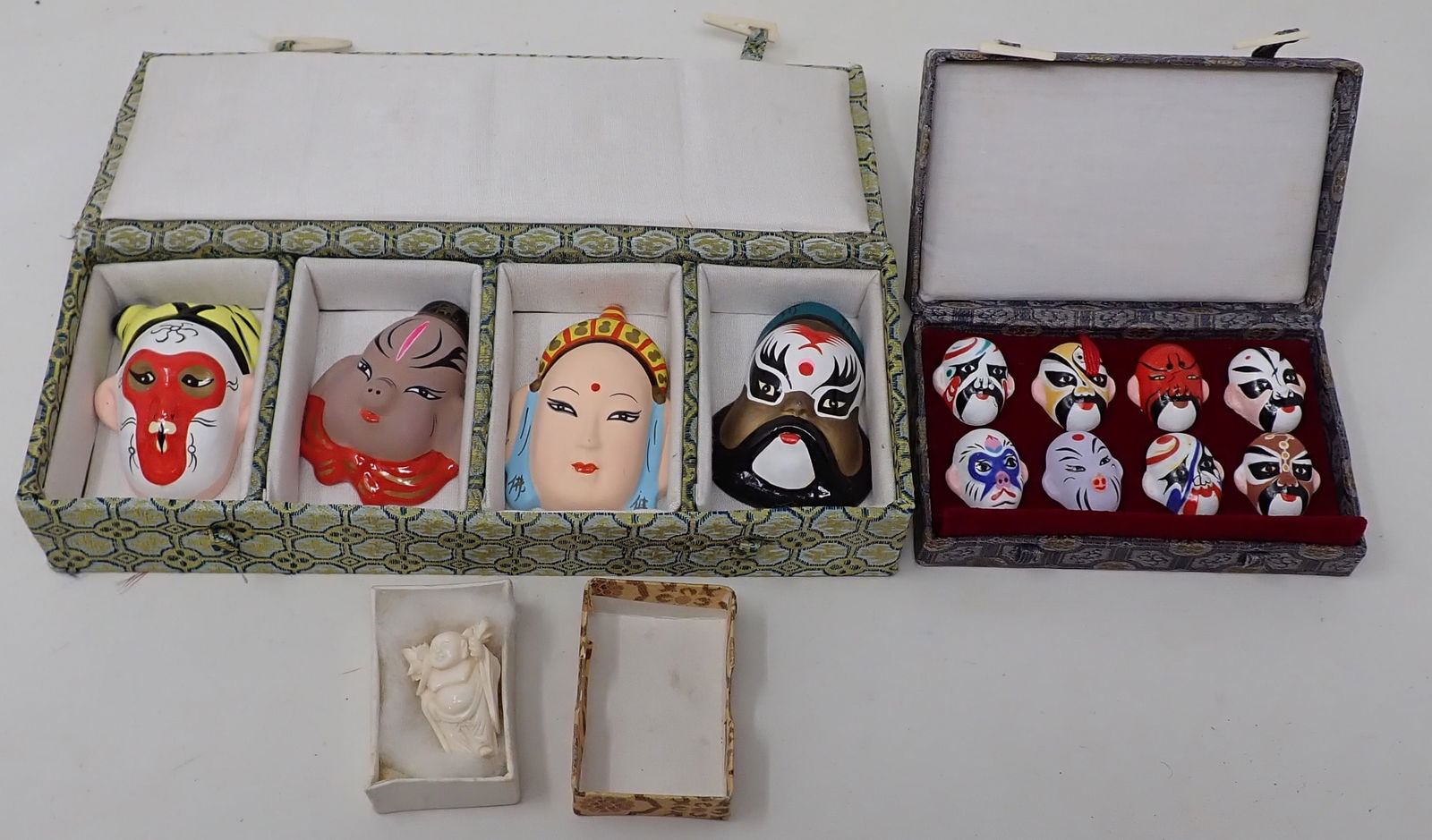 Asian Buddha & Clay Masks: Largest masks are approx 1 7/8" x 2 3/4"