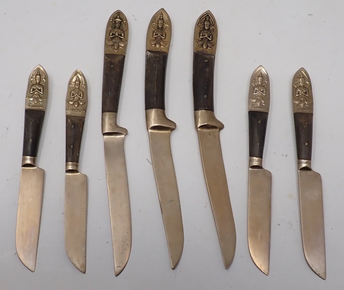 Brass Siam Knives with Buddhas: Longest are approx 8 1/4"