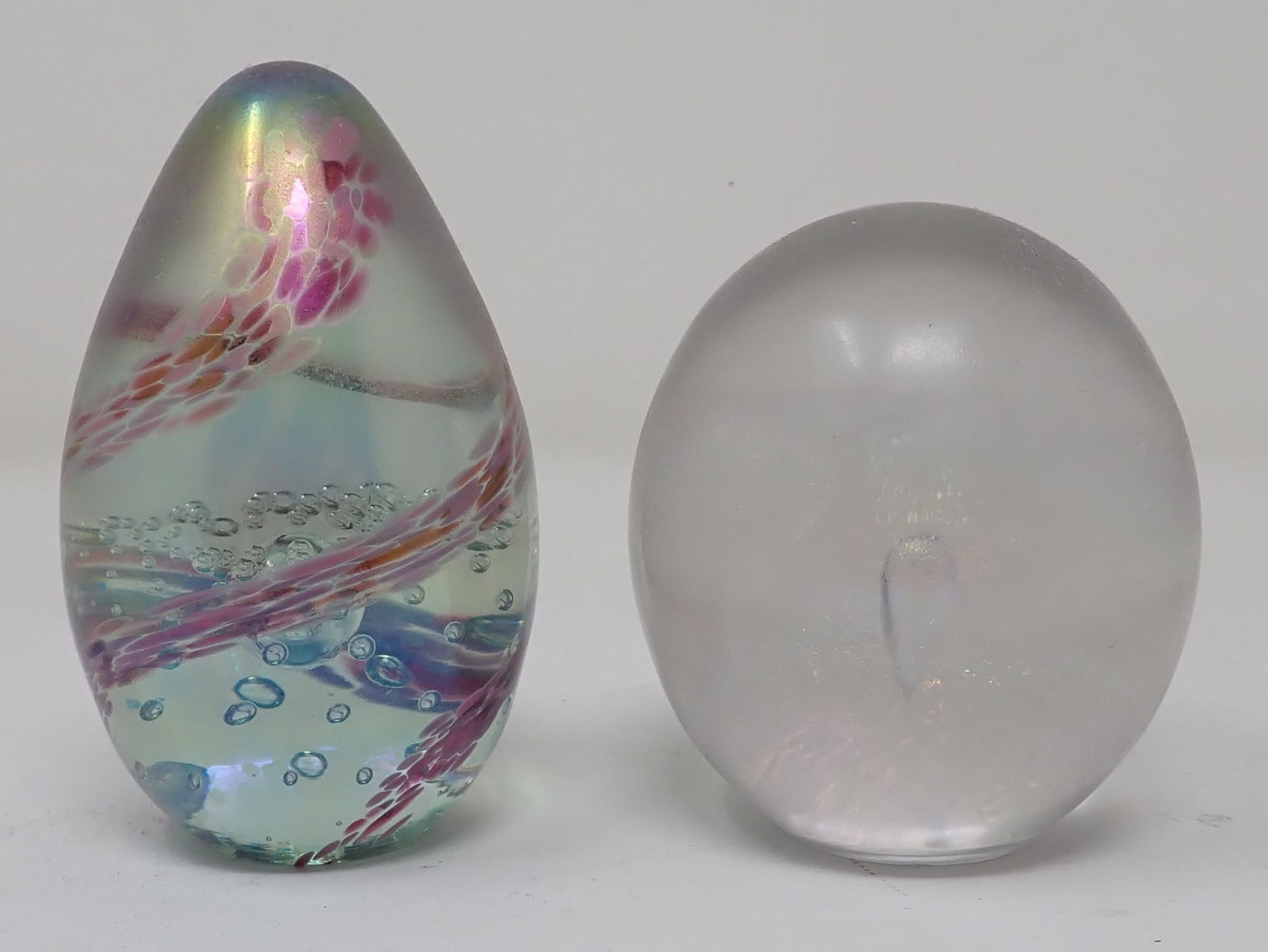 2 Paperweights: Left one is approx 2" in diameter and 3 1/4" tall