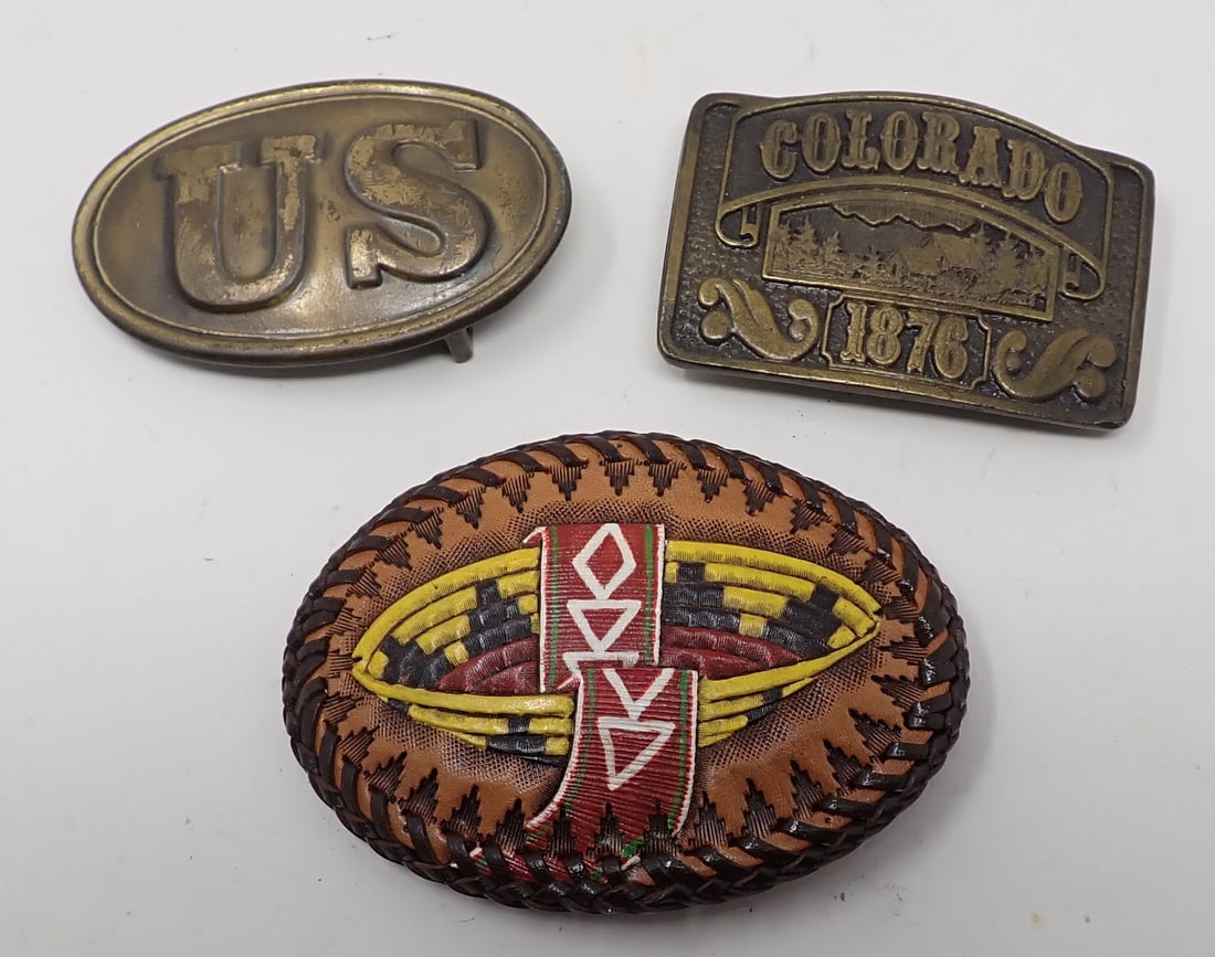 Brass & Leather Belt Buckles (1 of 3)
