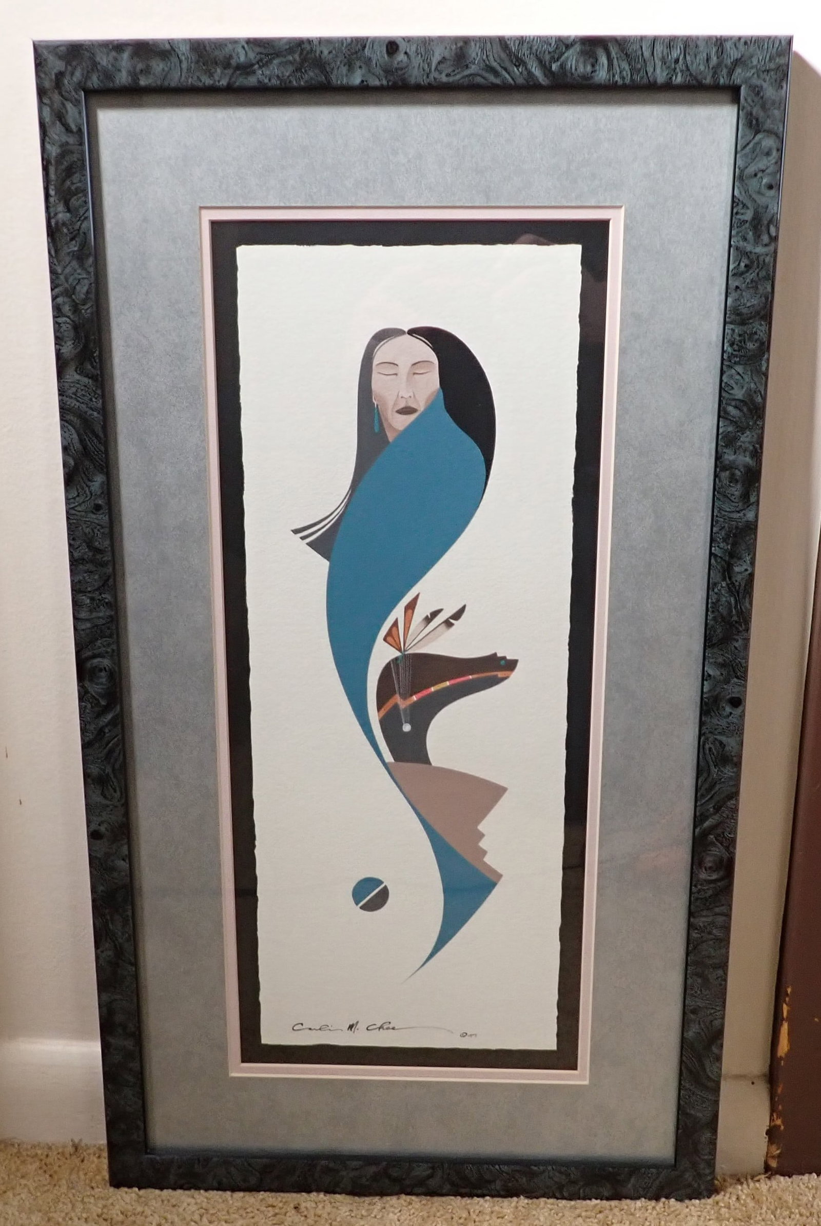 Carlis Chee Echoes of Black Bear Painting: Approx 14 1/2" x 25 1/2". If shipping is needed, contact UPS Store 5528 before bidding to get a quote