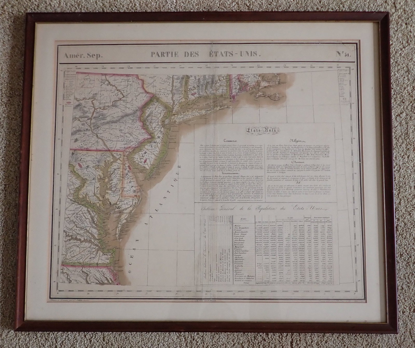 1825 Framed United States Map: Apprx 23 1/2" x 27 1/2". If shipping is needed, get a quote thru UPS Store 5528 before bidding.