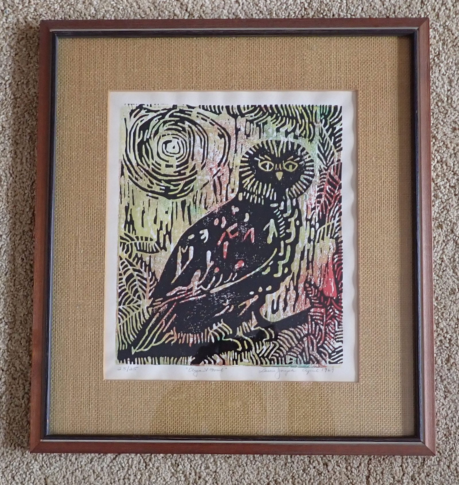 1969 Laurie Joseph Elegant Owl Woodblock Print (1 of 6)