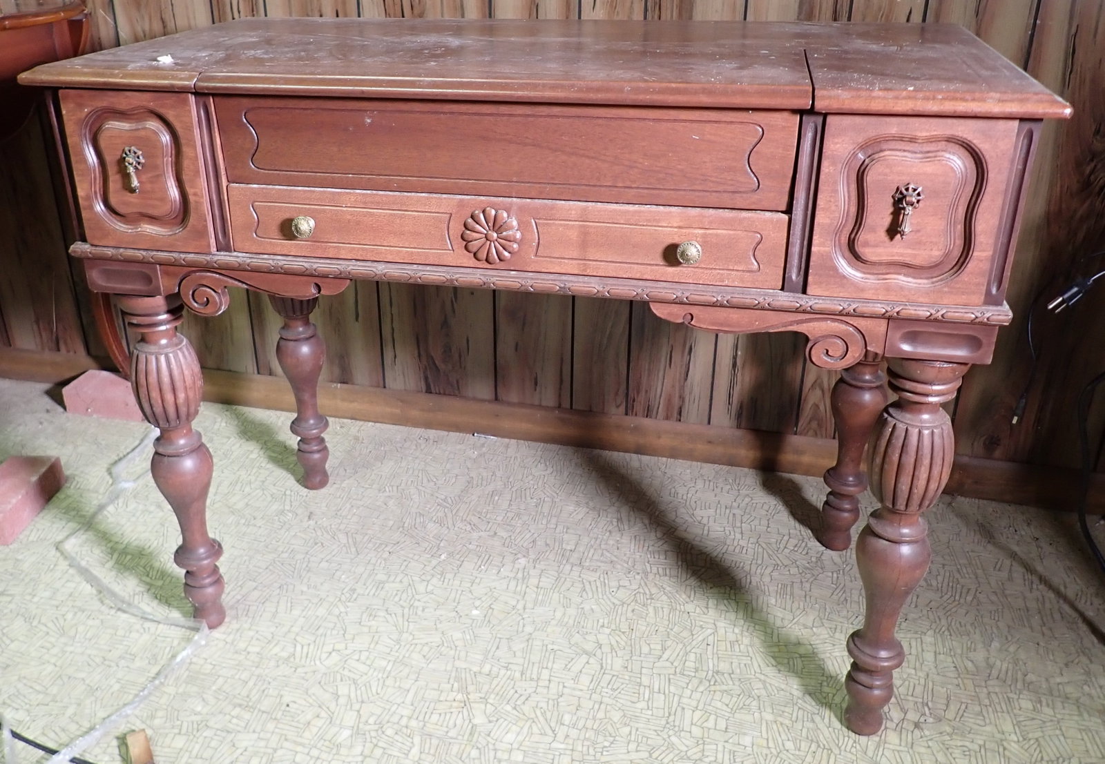 Ladies Writing Desk: Approx 20 1/2" x 41 1/2" x 32" tall. Buyer to bring proper help to remove from the basement. NO SHIPPING