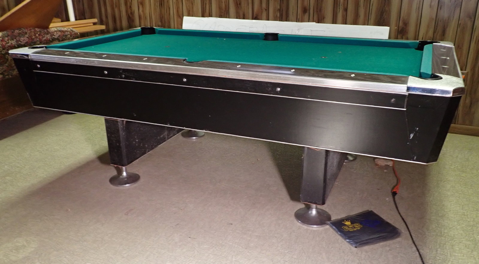 Fischer Pool Table: Approx 51 1/2" x 90 1/2" x 32" tall. No shipping ! Buyer to bring proper help and tools to remove from basement