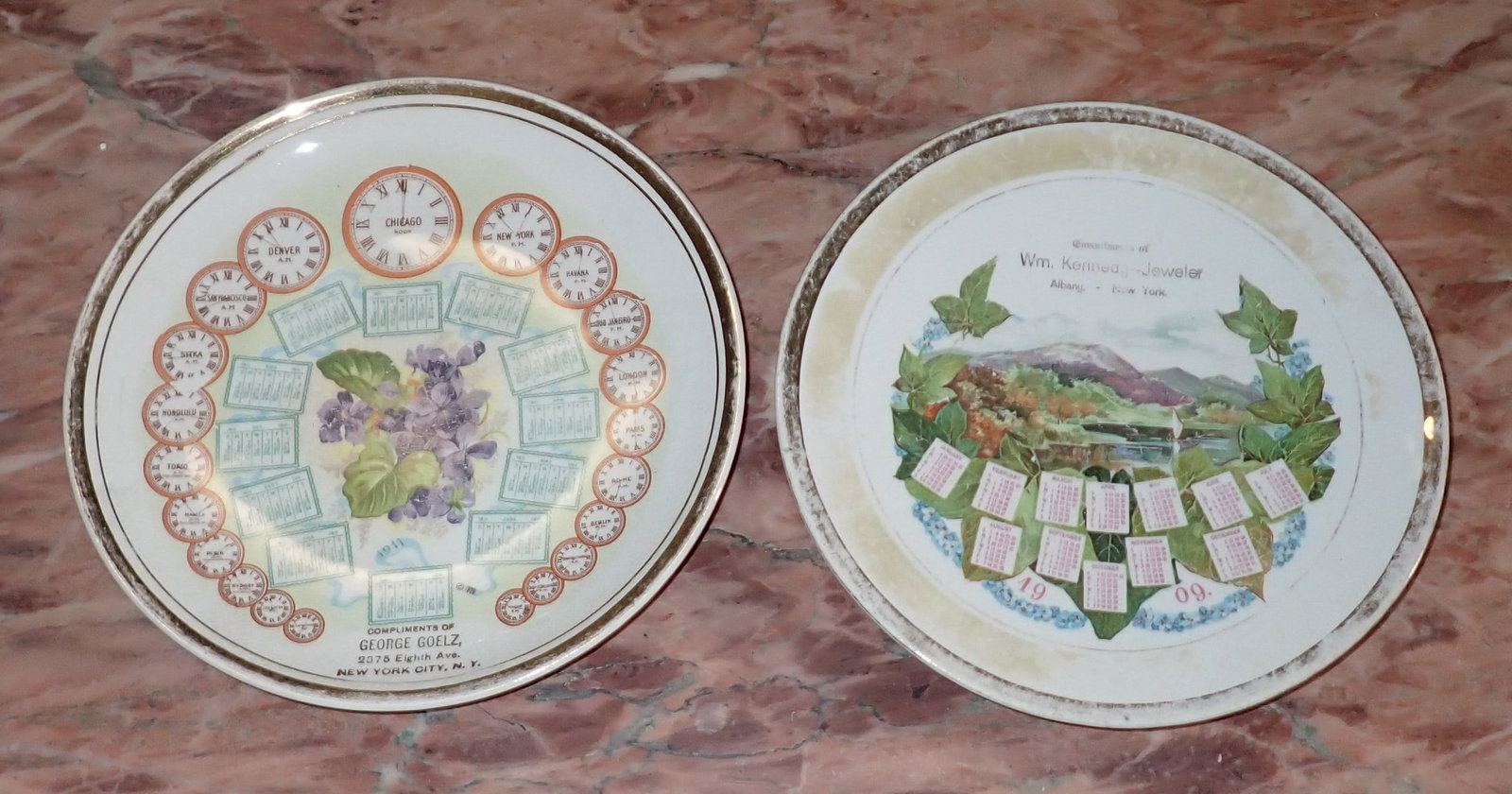 1909 NY Jeweler & 1911 George Goelz Calendar PLates: Approx 8 1/4" in diameter