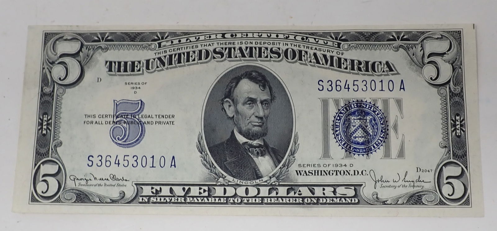 1934 D $5 Silver Certifcate (1 of 4)