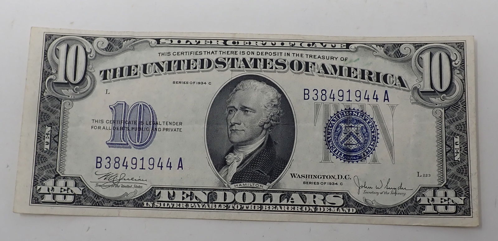 1934 C $10 Silver Certificate (1 of 4)