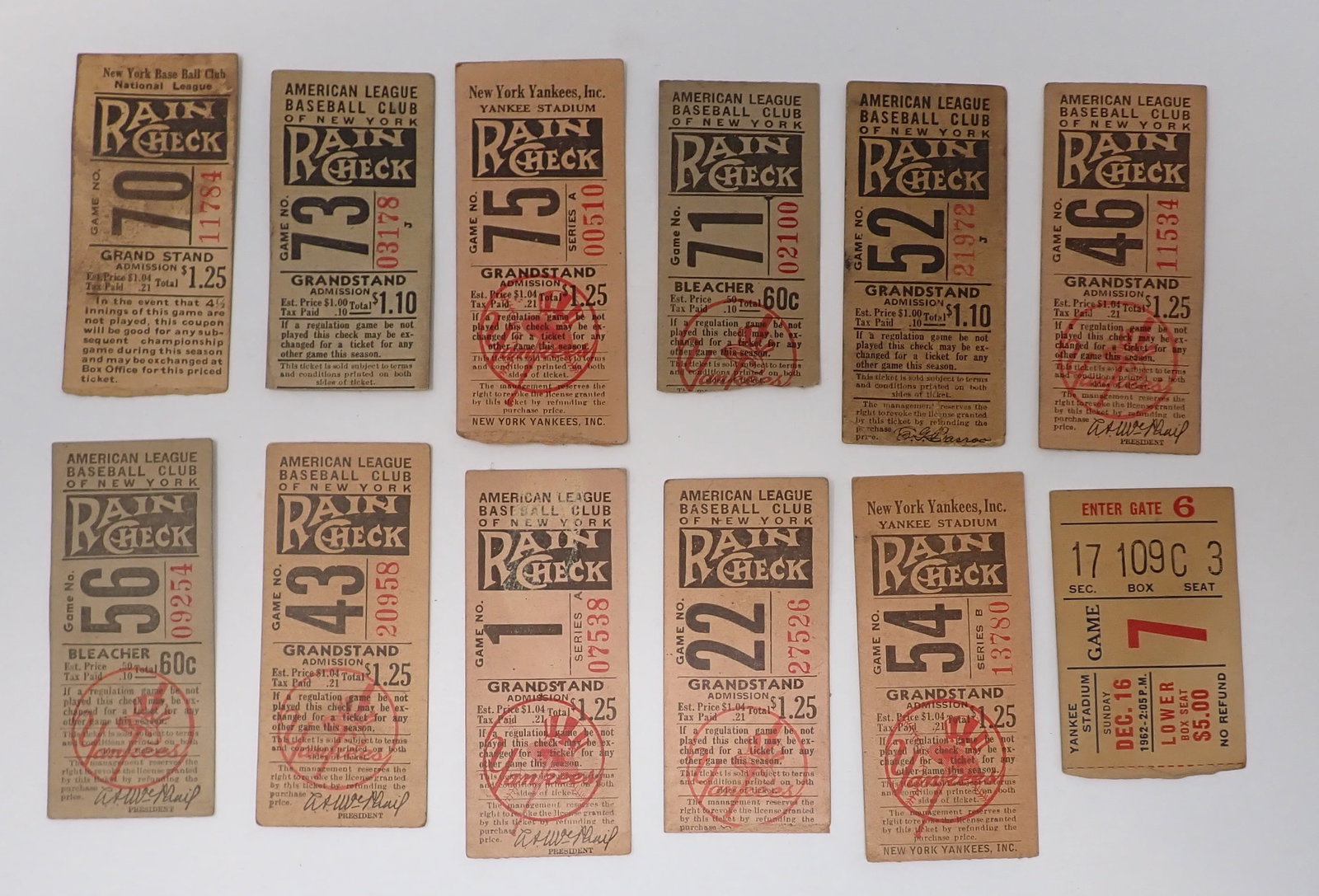 New York Baseball Club American League Ticket Stubs: Yankees Baseball ticket stubs
