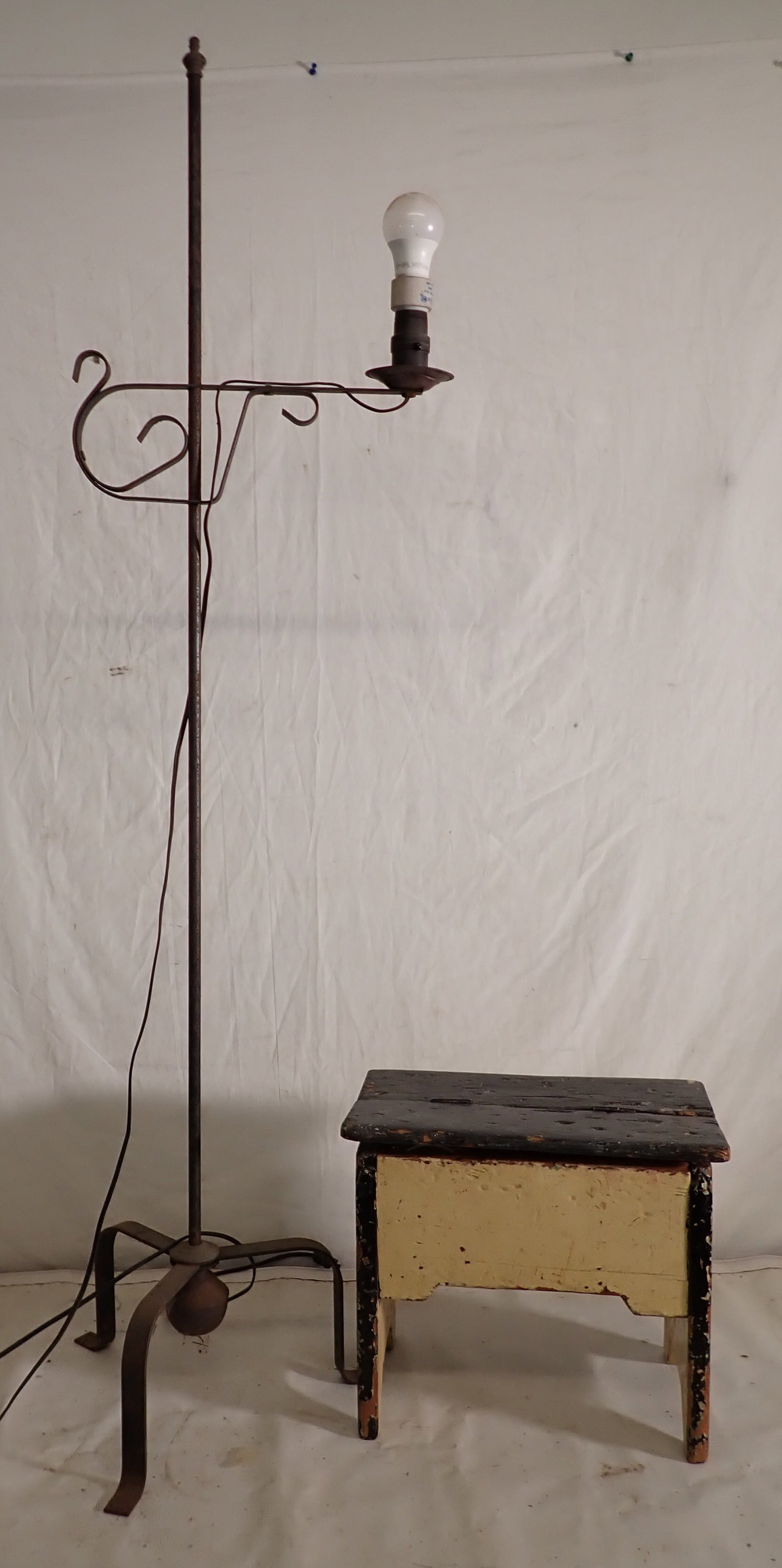 Iron Floor Lamp & Shoe Shine Foot Stool (1 of 4)