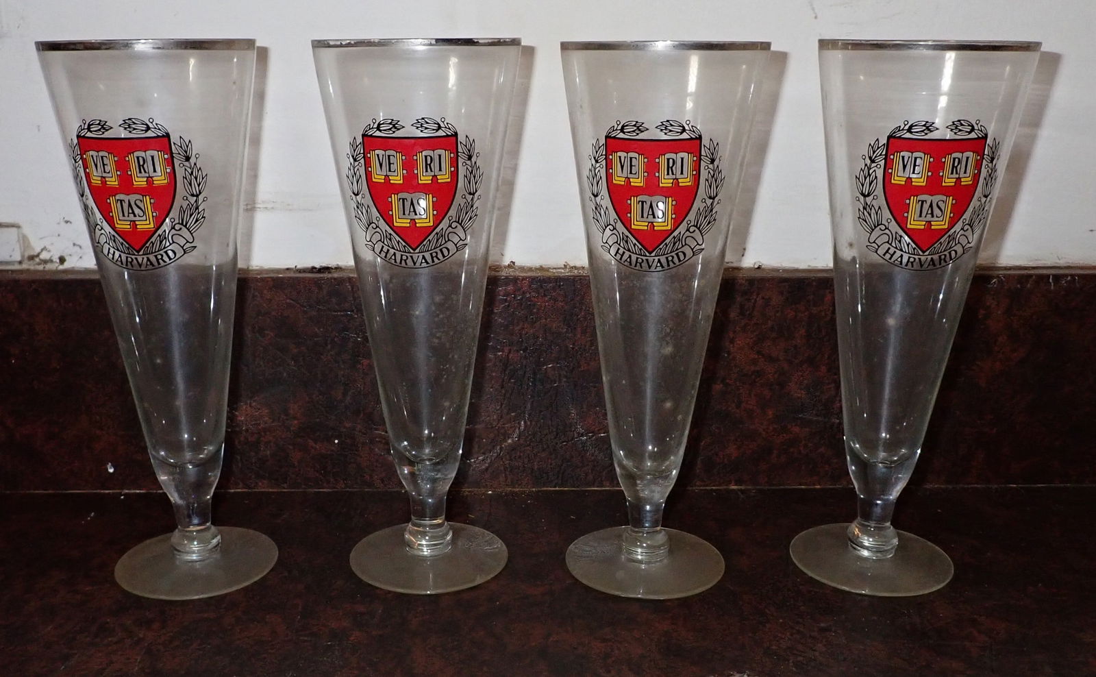 4 Harvard Pilsner Glasses: Apprx 3 3/8" in diameter and 9" tall