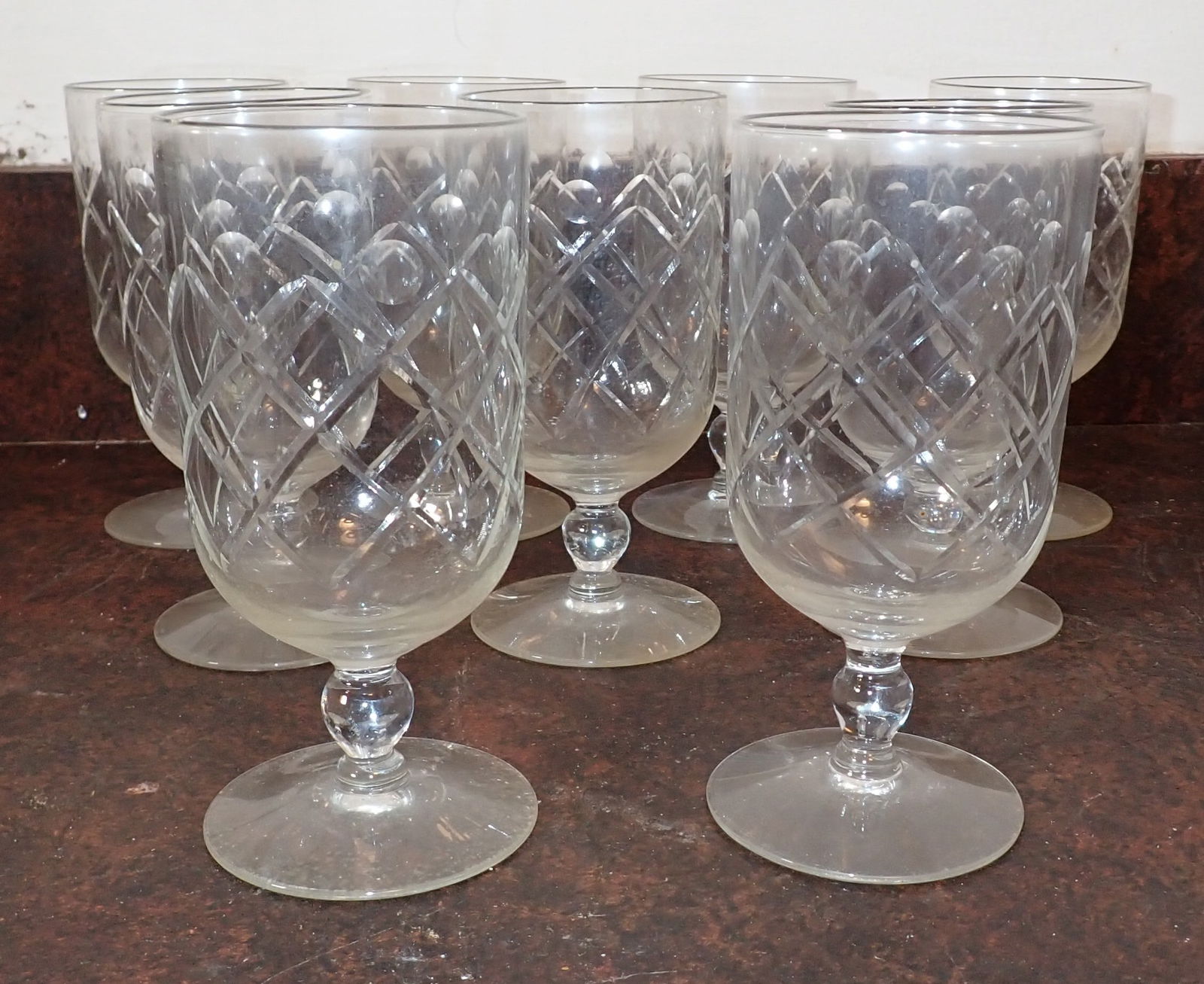 9 Early Glass Water Goblets (1 of 3)