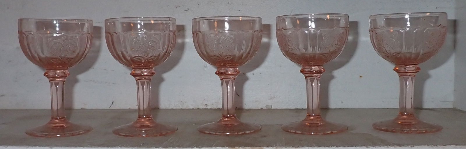 Pink Depression Goblets: Approx 2 1/2" in diameter and 4" tall.