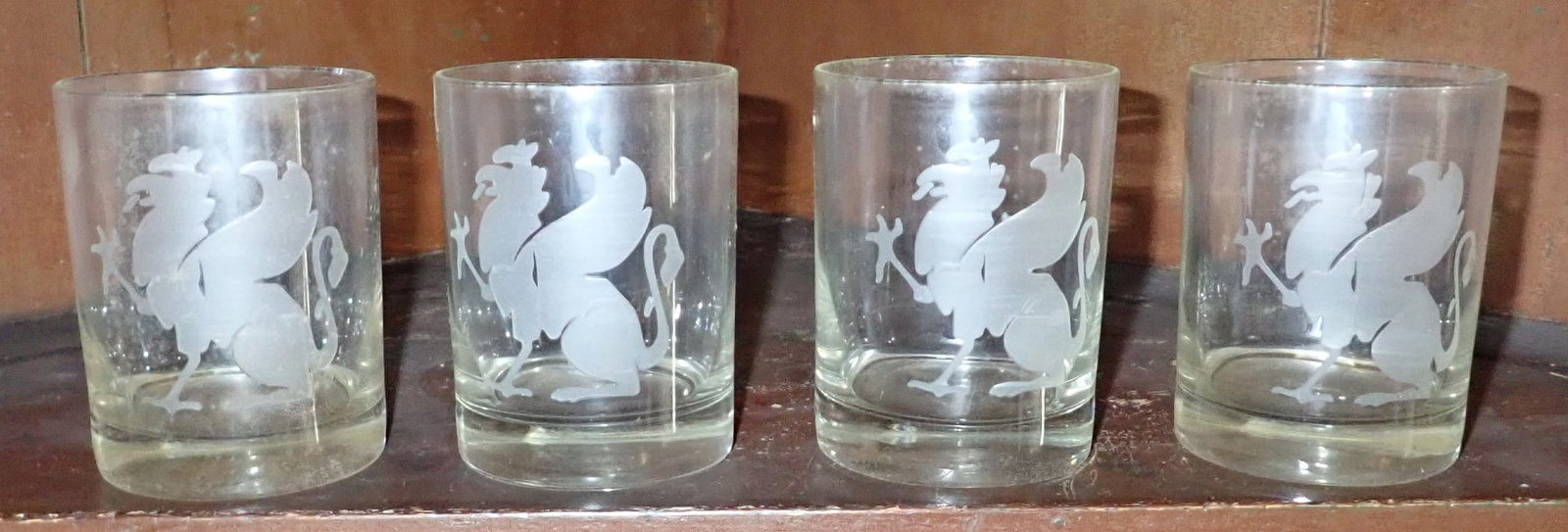 Etched Dragon Water Glasses: Approx 3 1/4" in diameter and 4 1/4" tall.
