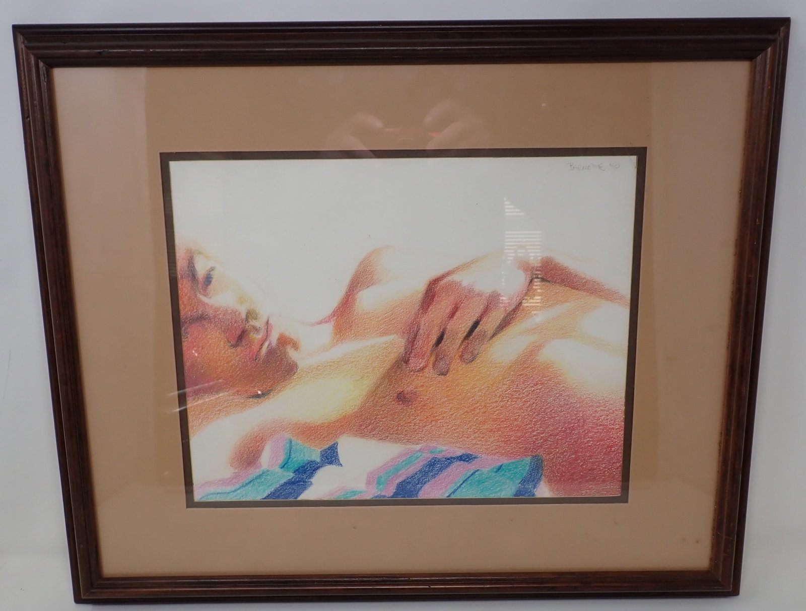 1990 Nude Pastel by Barnette: Apprx 18" x 22". If shipping is needed , contact UPS Store 5528 before bidding to get a shipping quote