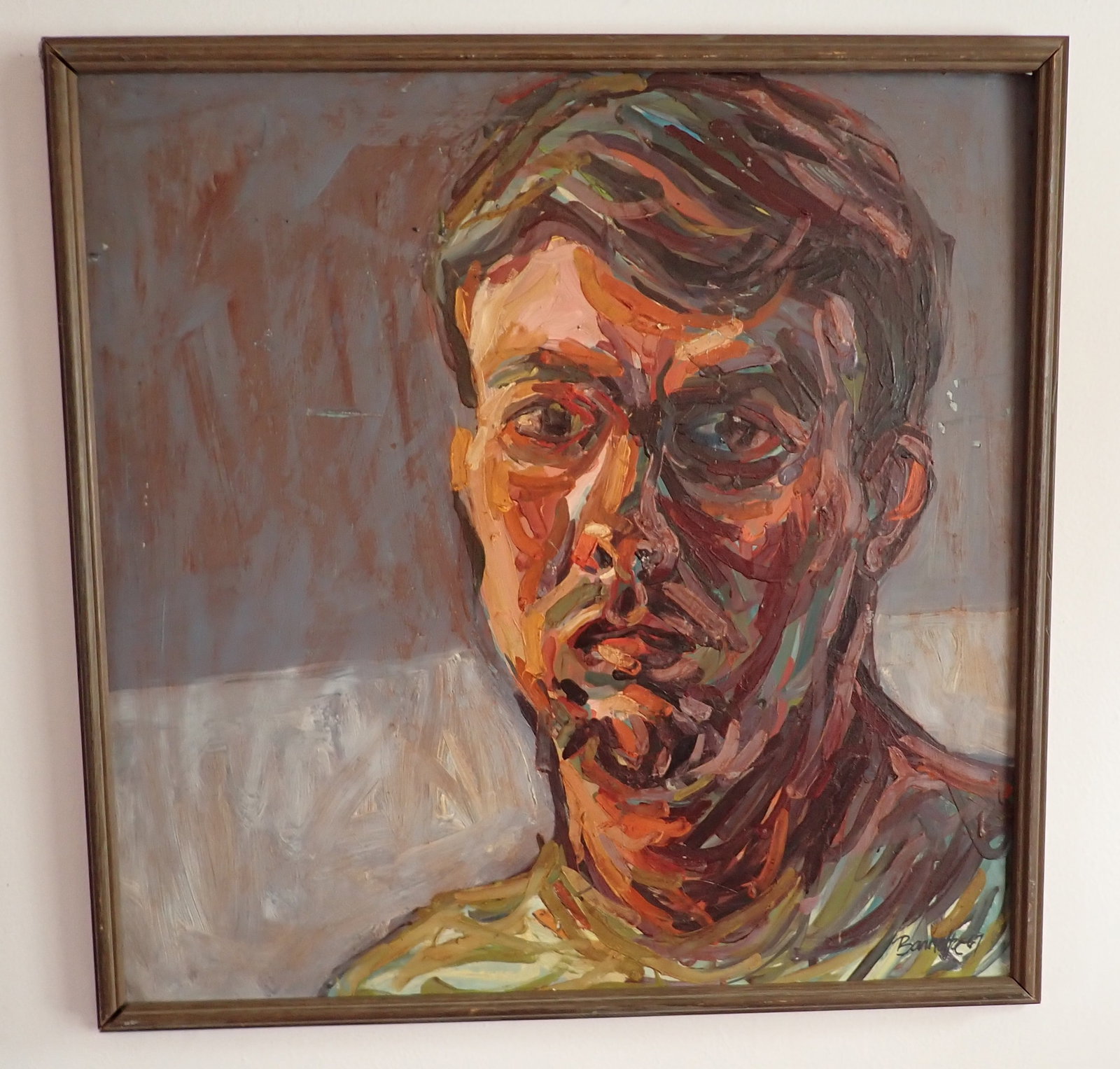 1967 Barnette Oil on Board Portrait Painting: Approx 26" x 26". If shipping is needed, contact UPS Store 5528 to get quote before bidding