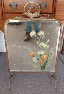 Brass Asian Floor Mirror with Dragon: Approx 8 3/4" x 18" x 29 1/4" tall. Mirror is hand painted with flowers and has a beveled edge. NO shipping !