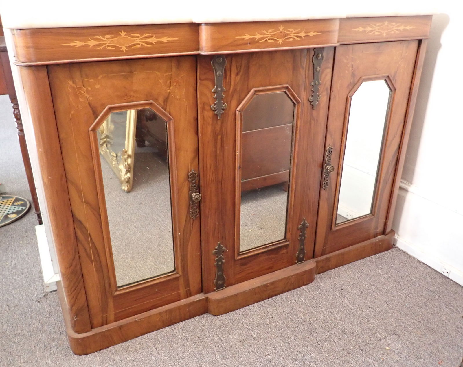 Marble Top Hall Stand w/ Mirrored Panels (1 of 9)