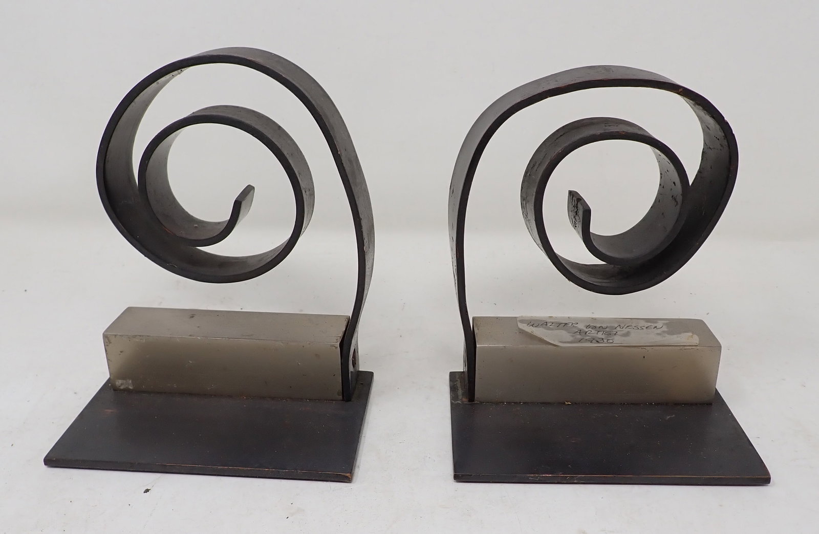 Chase Walter Von Nessen Copper Bookends: Copper with Stainless blocks. Approx 2 3/4" x 4 1/4" x 5" tall.