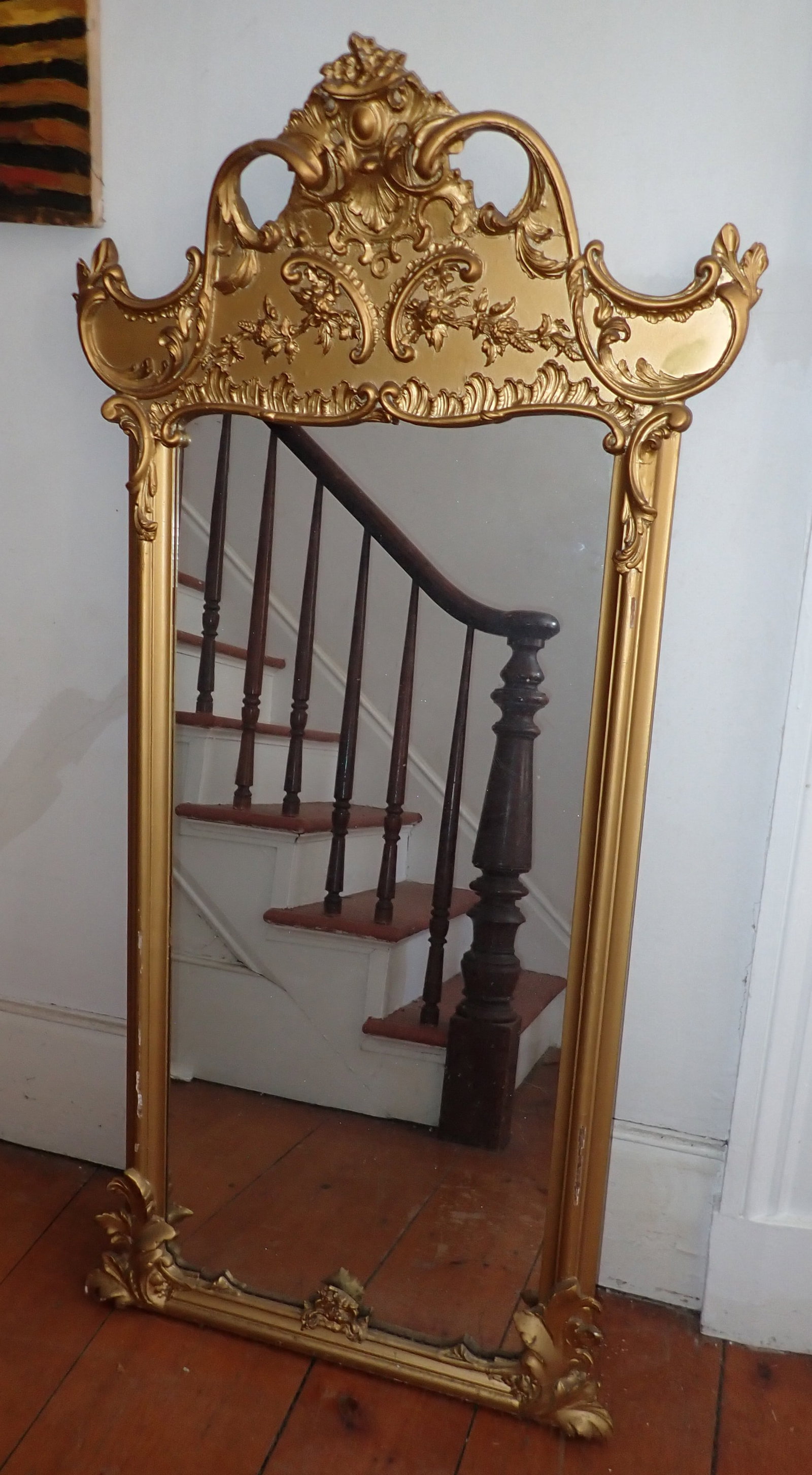 Gold Gilt Hall Mirror: Approx 29" x 58 1/2"