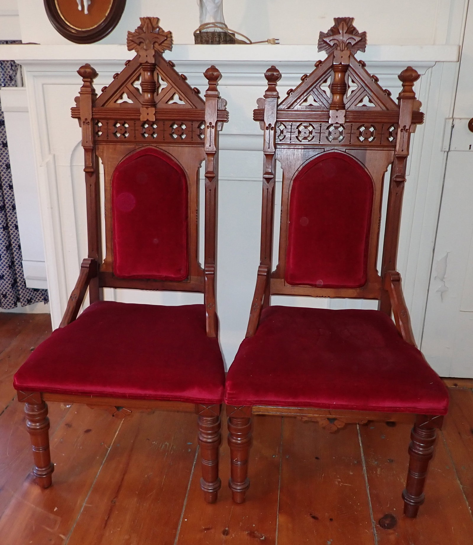 Victorian Side Chairs: Approx 22 1/2" wide, 18 1/2" to seat, 18" deep, 52" tall. Buyer to remove from second floor. NO SHIPPING
